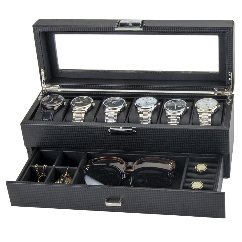Carbon Fiber Men's Jewelry Box for 6 Watches