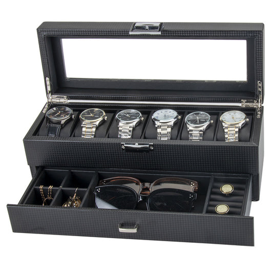 Carbon Fiber Men's Jewelry Box for 6 Watches