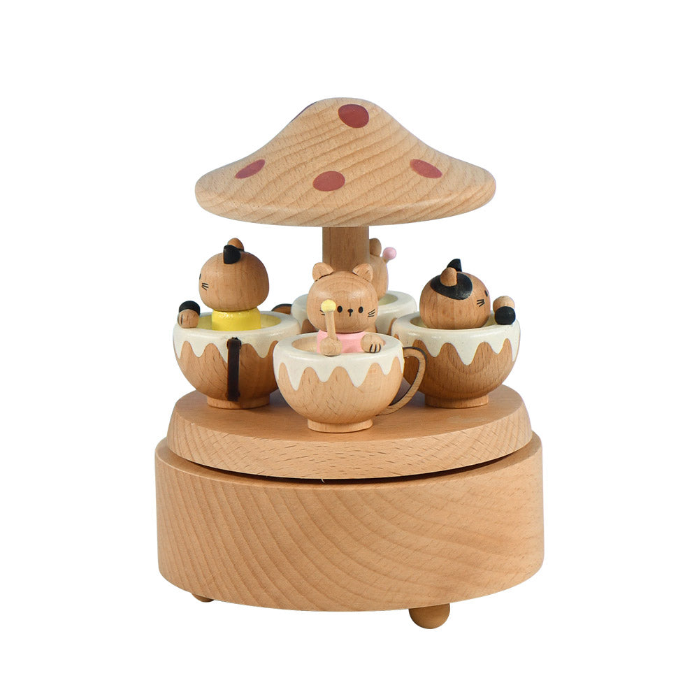 Hand-Cranked Wooden Cat Carousel