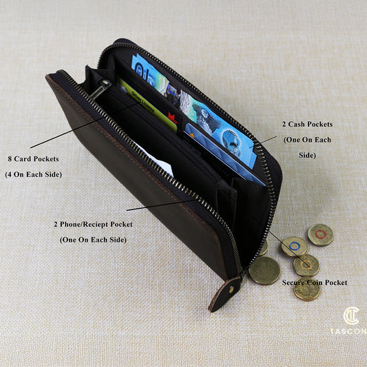 Zip Around Wallet for Women Dark Brown