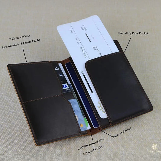 Personalized Unisex Travel Wallet Dark Brown