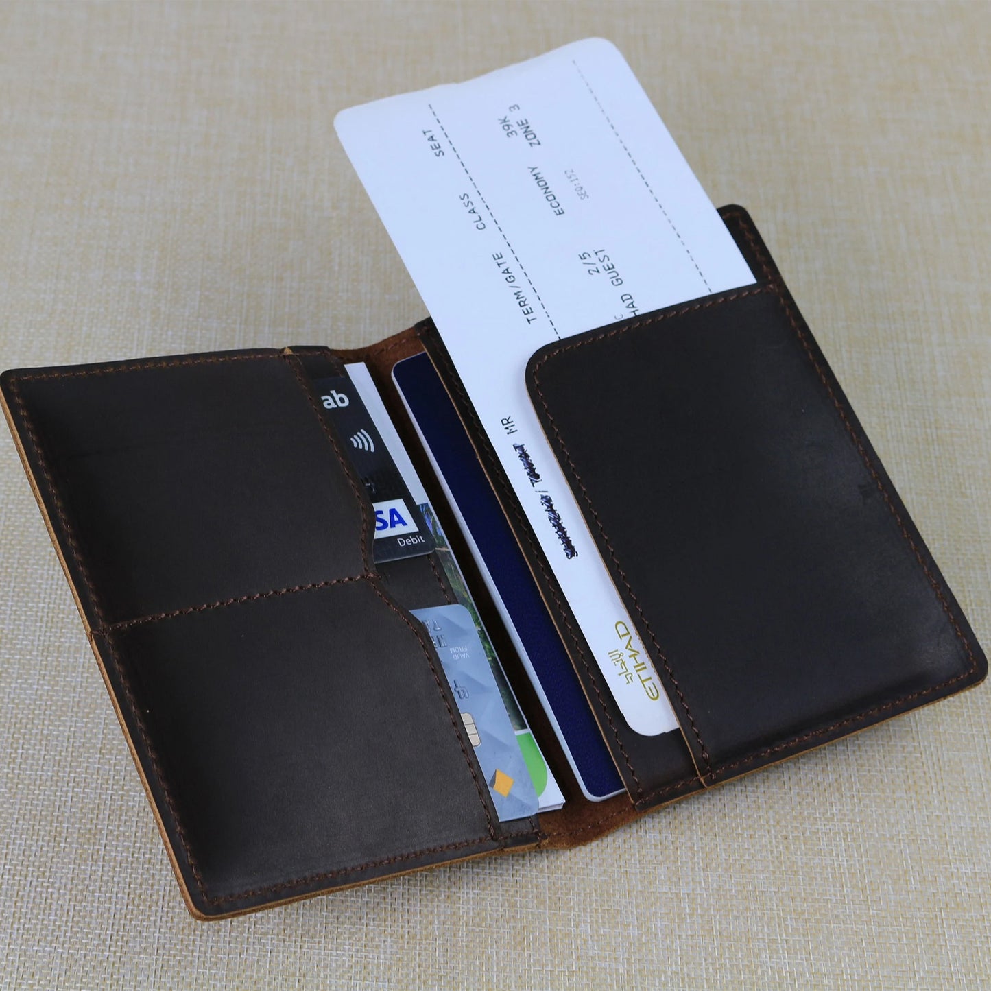 Personalized Unisex Travel Wallet Dark Brown