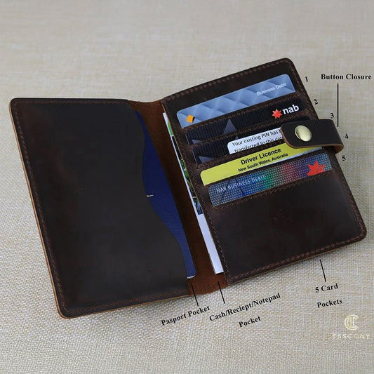 Custom Leather Passport Holder Dark Brown