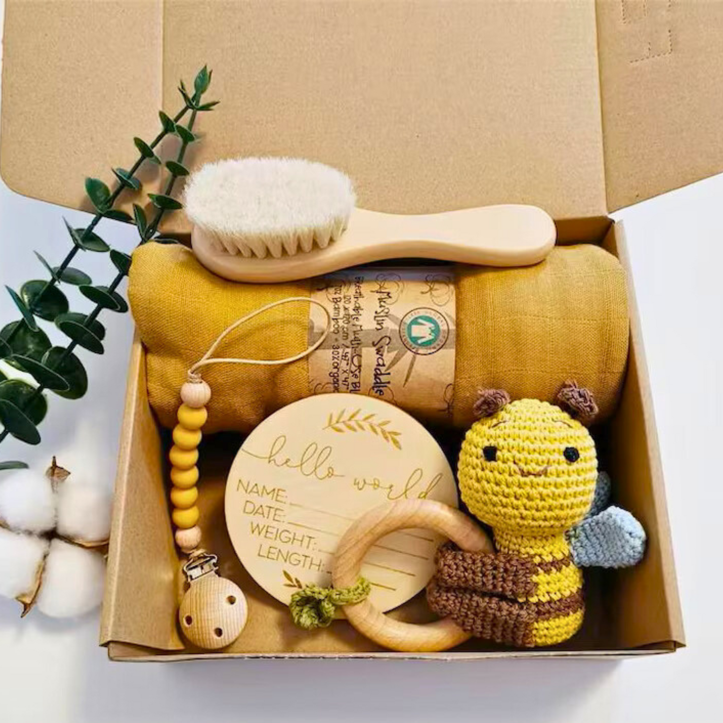 Custom Newborn Baby Gift Box Mustard
