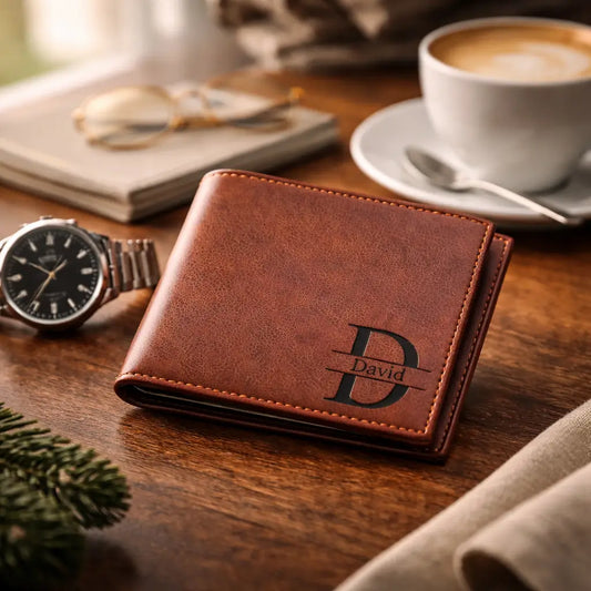 Personalised RFID Men's Bifold Wallet - Tan Full Grain Leather