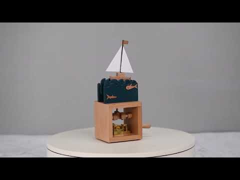 Wooden Sailboat Hand Cranked Music Box