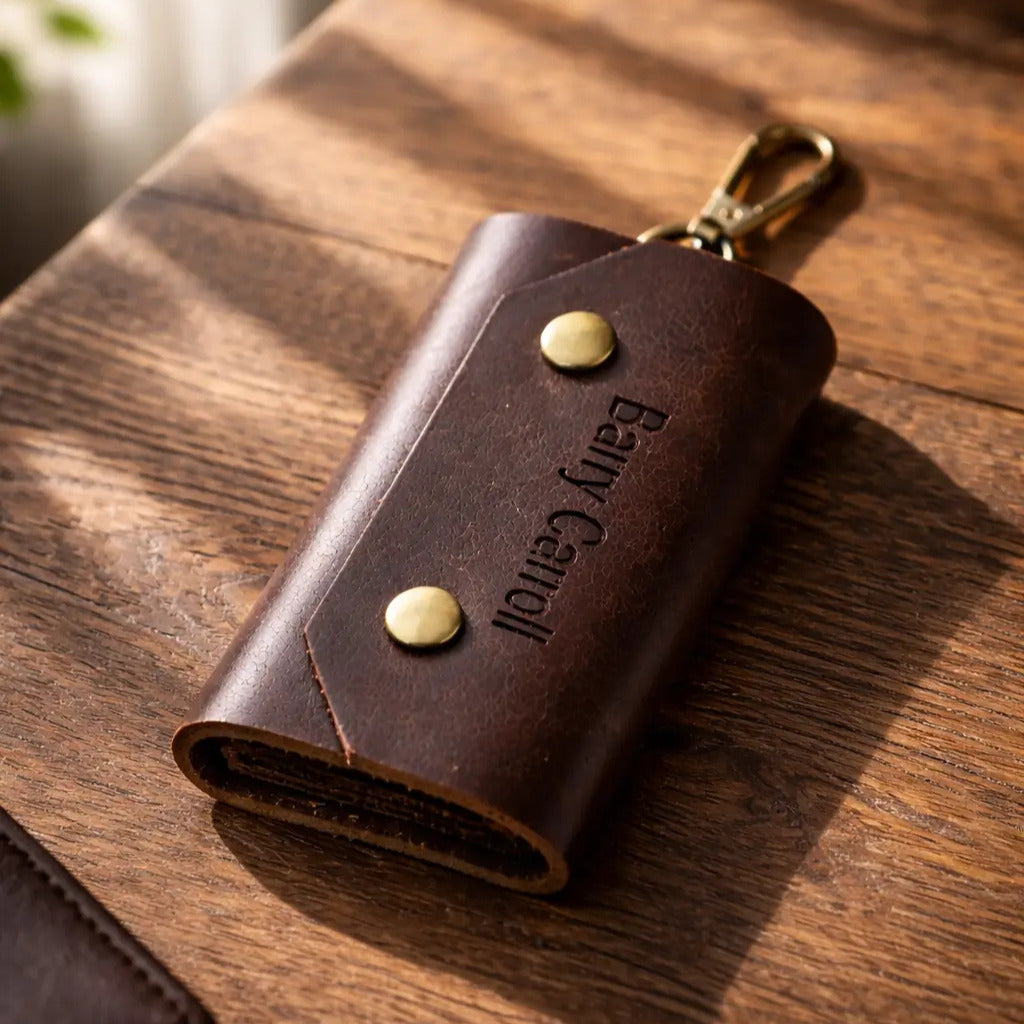 Personalised Leather 6-Hook Key Organiser – Dark Brown