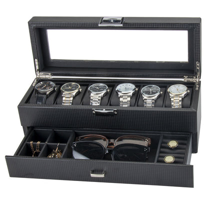 Carbon Fiber Men's Jewelry Box for 6 Watches