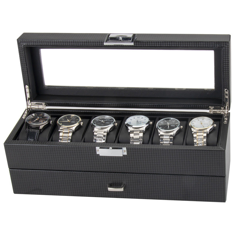 Carbon Fiber Men's Jewelry Box for 6 Watches