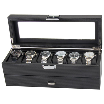Carbon Fiber Men's Jewelry Box for 6 Watches