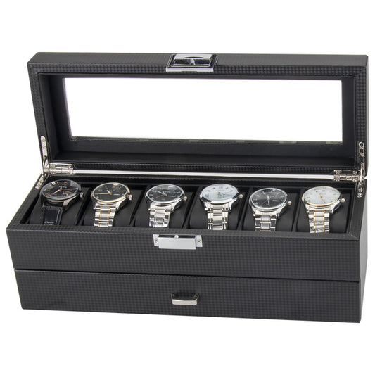 Carbon Fiber Men's Jewelry Box for 6 Watches