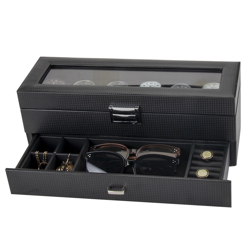Carbon Fiber Men's Jewelry Box for 6 Watches