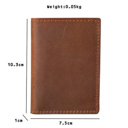 Brown leather wallet with measurements on a white background