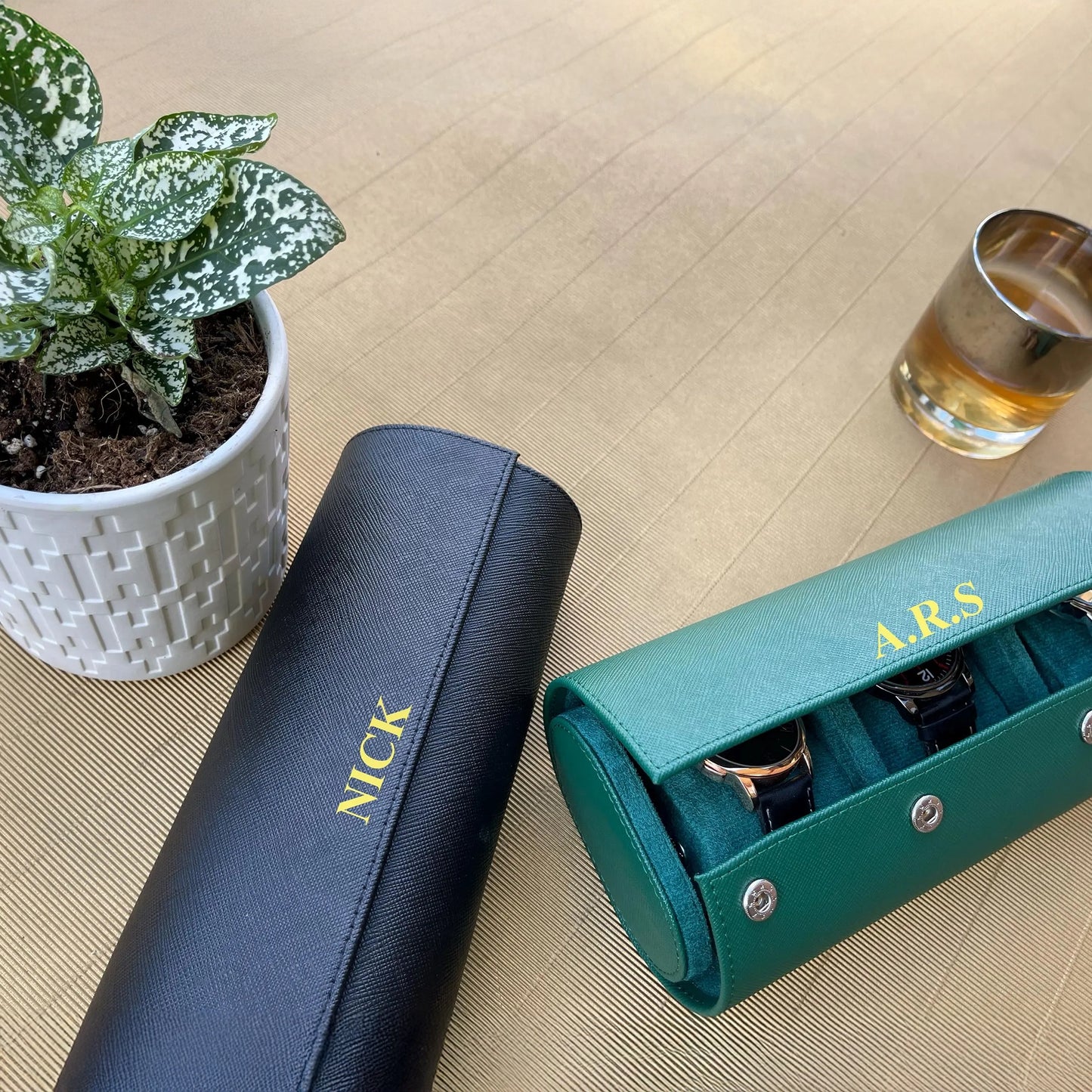 Green Saffiano Custom Leather Watch Case