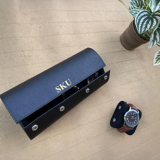 Black Saffiano Leather Watch Roll