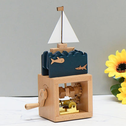 Wooden Sailboat Hand Cranked Music Box