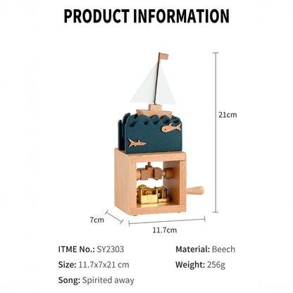 Wooden Sailboat Hand Cranked Music Box