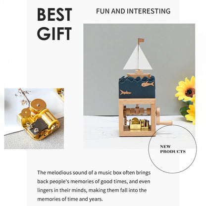 Wooden Sailboat Hand Cranked Music Box