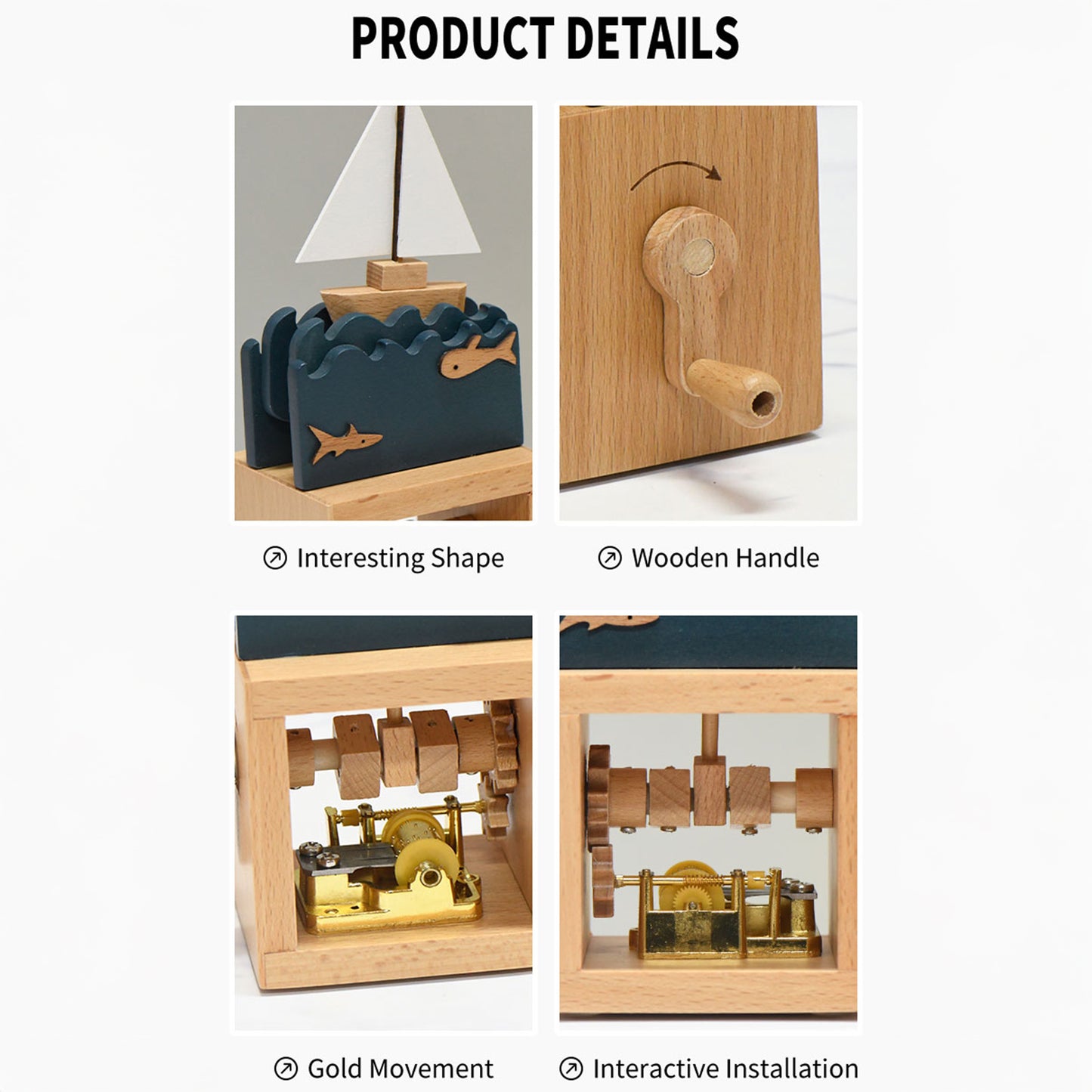 Wooden Sailboat Hand Cranked Music Box