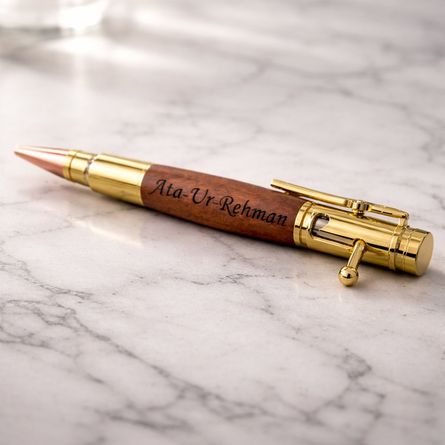 Custom Engraved Wooden  Bolt Action Pen - Solid Metal EDC Executive Gift
