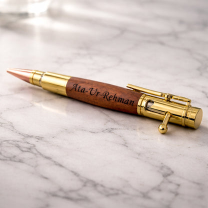Custom Engraved Wooden  Bolt Action Pen - Solid Metal EDC Executive Gift