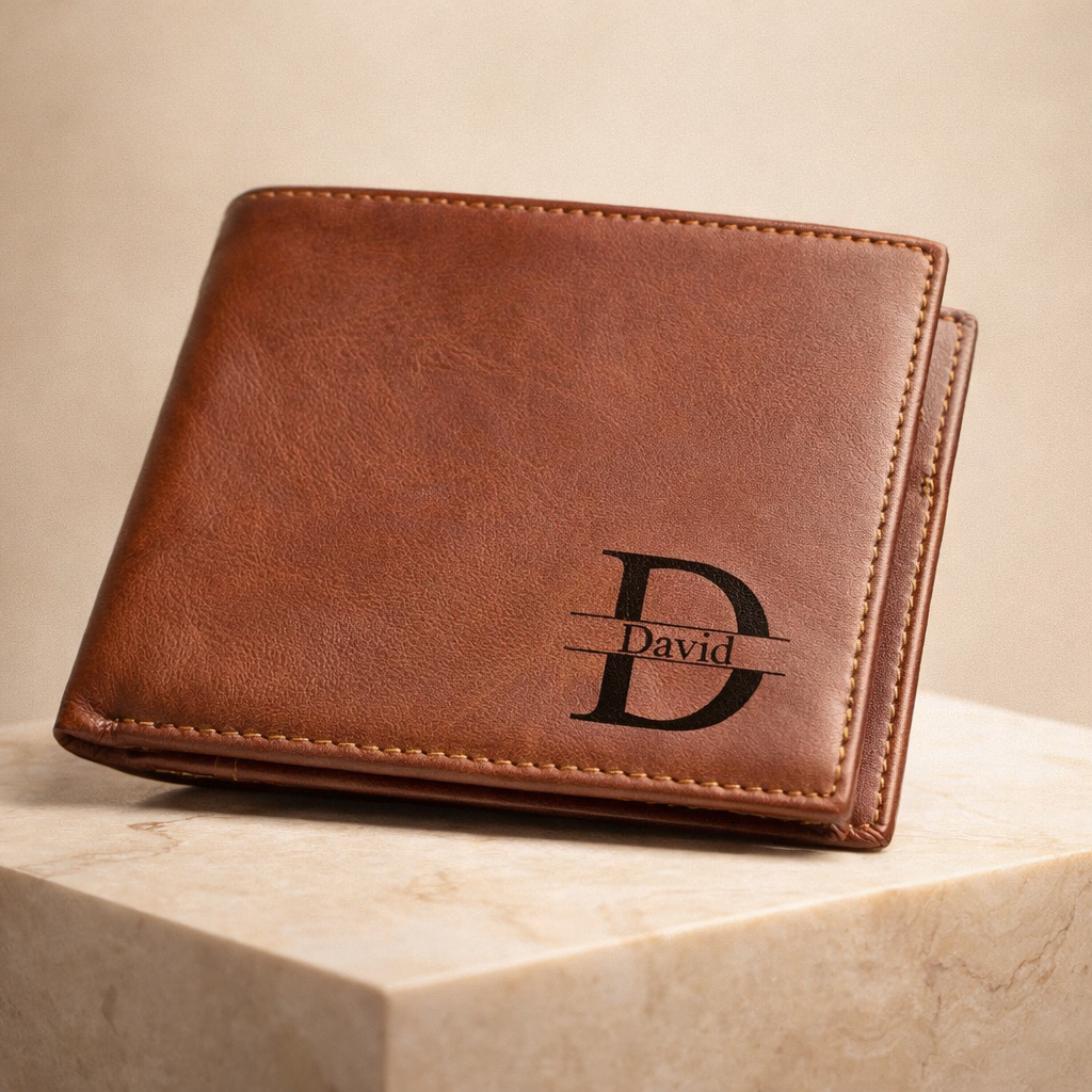Personalised RFID Men's Bifold Wallet - Tan Full Grain Leather
