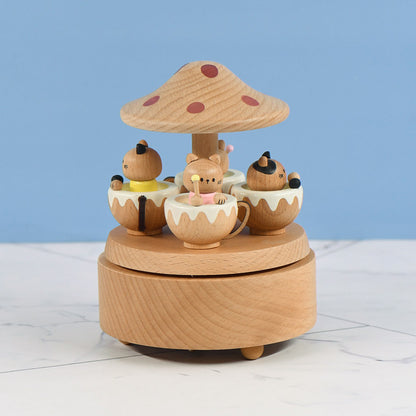 Hand-Cranked Wooden Cat Carousel