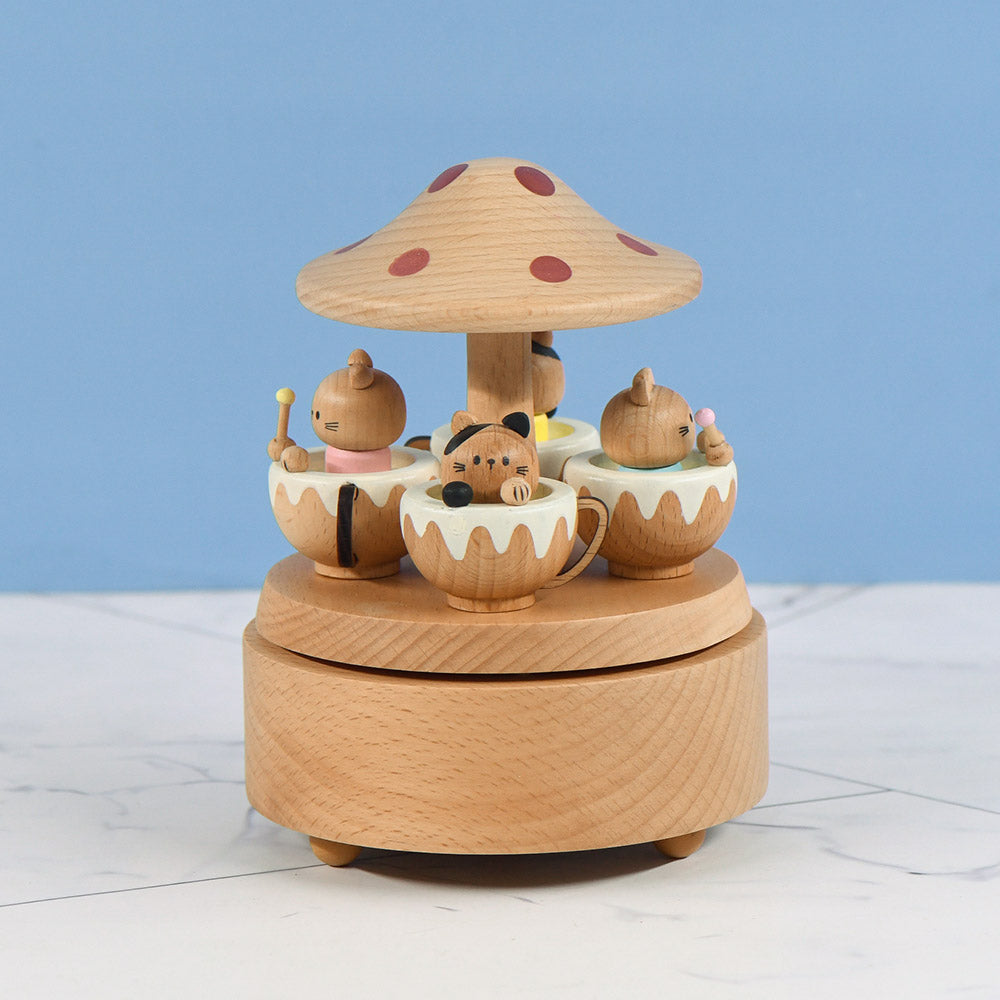 Hand-Cranked Wooden Cat Carousel