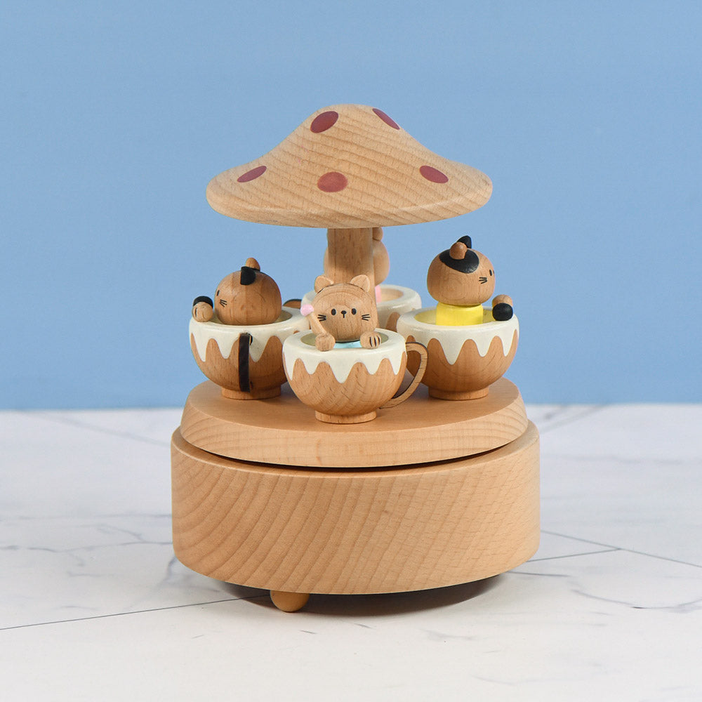 Hand-Cranked Wooden Cat Carousel