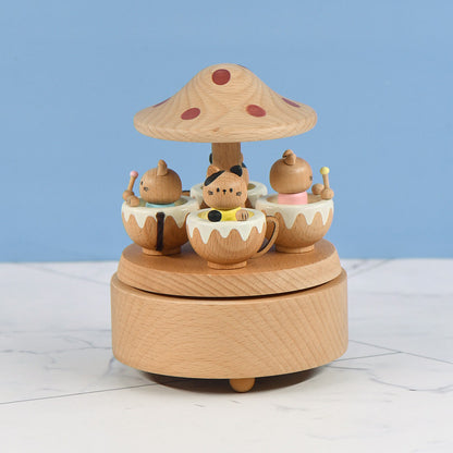 Hand-Cranked Wooden Cat Carousel