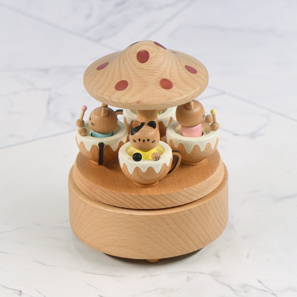 Hand-Cranked Wooden Cat Carousel