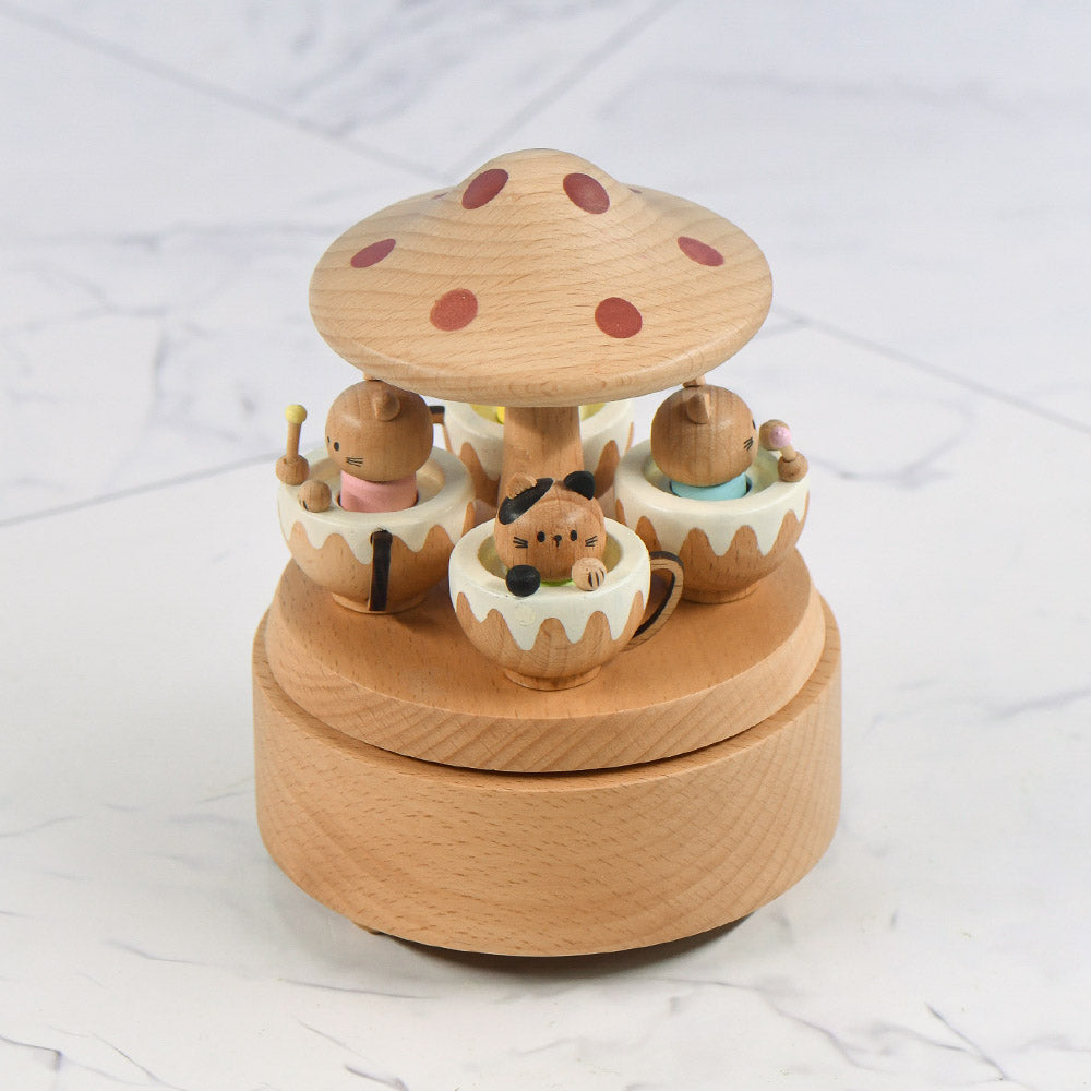 Hand-Cranked Wooden Cat Carousel