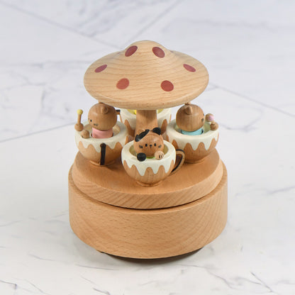 Hand-Cranked Wooden Cat Carousel