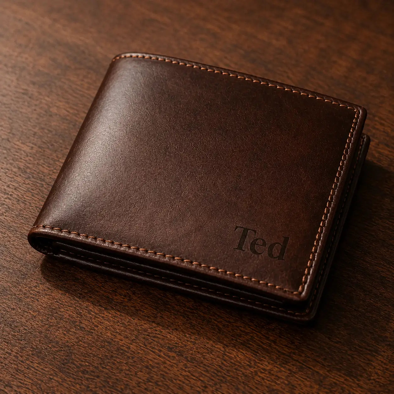 Dark Brown Leather Bifold Wallet - Monogrammed Gift for Him