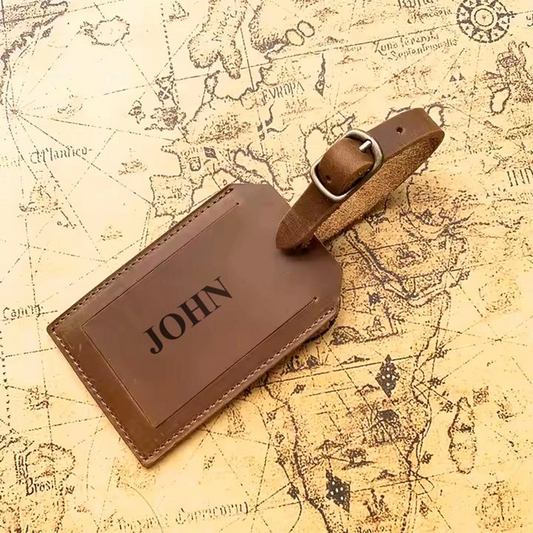 Personalised Leather Luggage Tag Brown