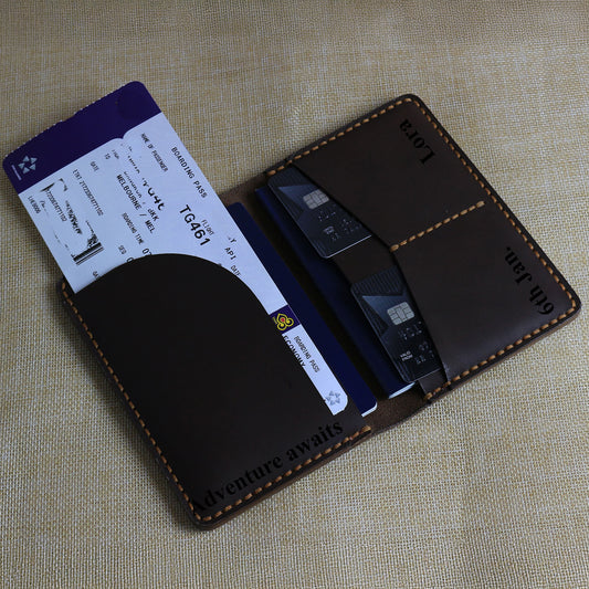 Personalised Travel Wallet Dark Brown Handmade