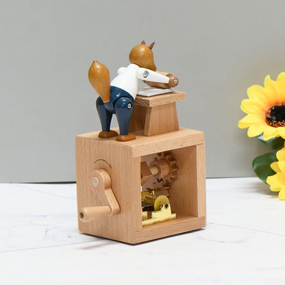 Handmade Wooden Fox Music Box