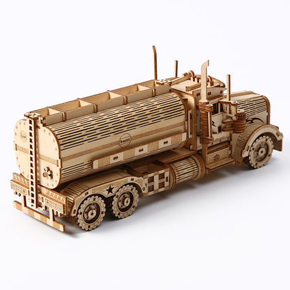 Wooden model of a truck on a white background
