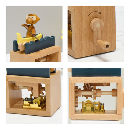 Handmade Monkey Hand Cranked Music Box
