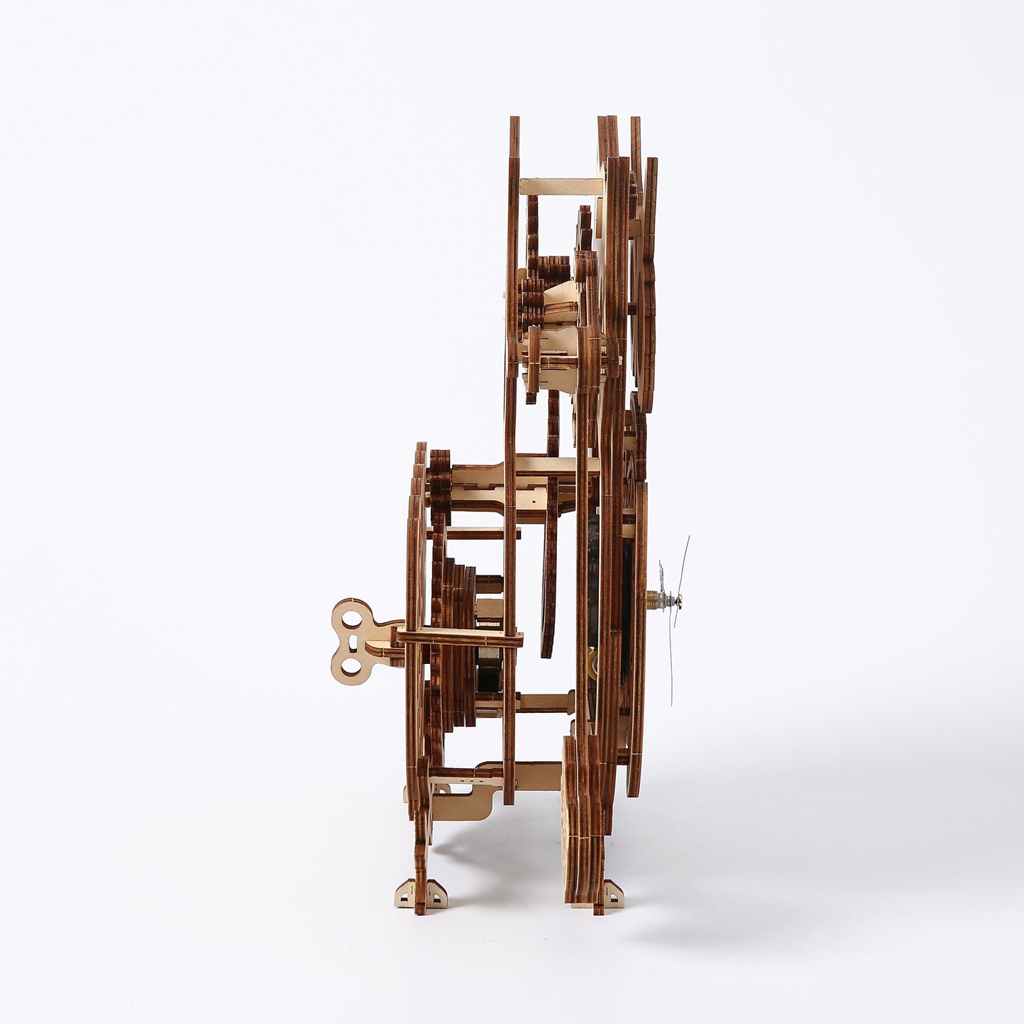 Wooden mechanical model on a white background