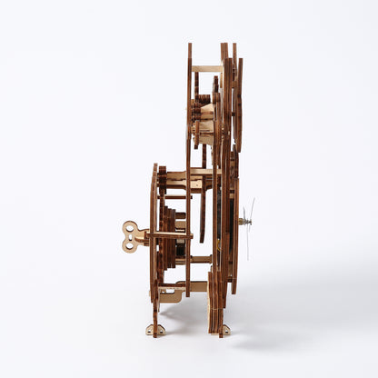 Wooden mechanical model on a white background