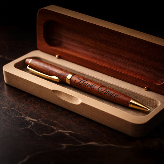 Personalized Wood Pen and Engraved Wooden Gift Box Set - Natural Timber Finish