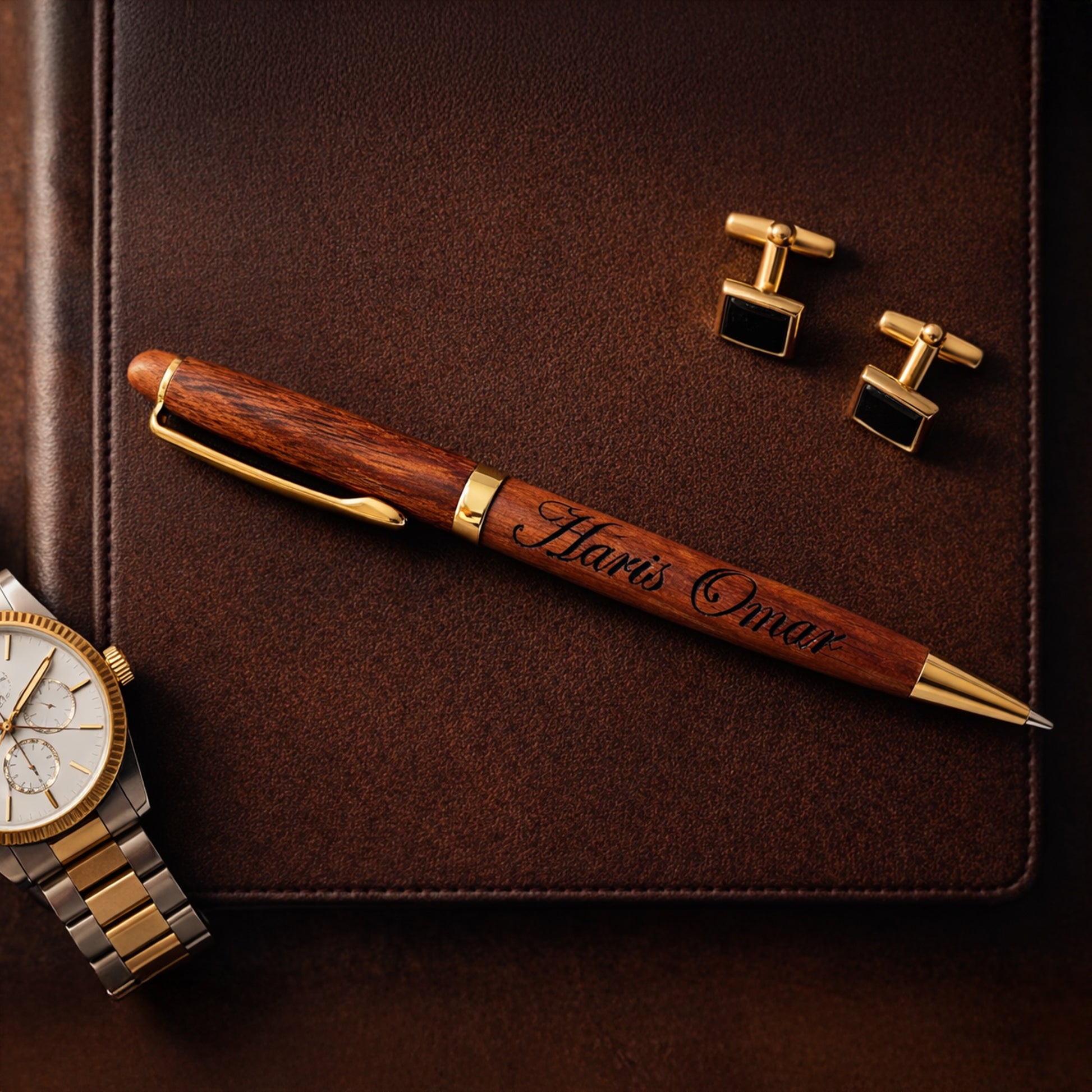 Handcrafted Wooden Ballpoint Pen with Metal Accents - Executive Stationery