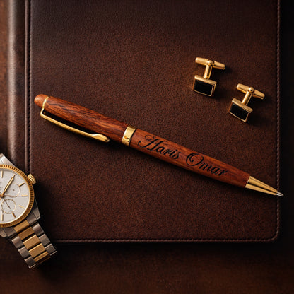 Handcrafted Wooden Ballpoint Pen with Metal Accents - Executive Stationery
