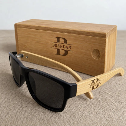 Personalised Bamboo Wayfarer Sunglasses with Custom Engraved Case
