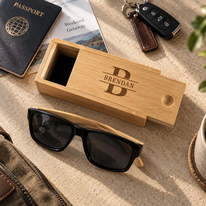 Personalised Bamboo Wayfarer Sunglasses with Custom Engraved Case