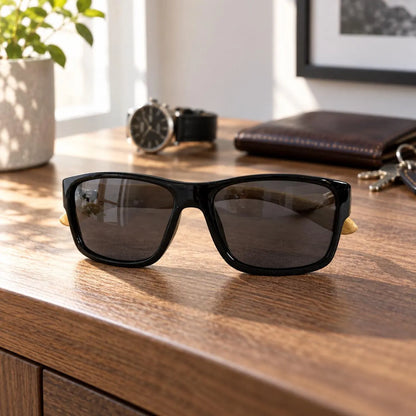 Personalised Bamboo Wayfarer Sunglasses with Custom Engraved Case