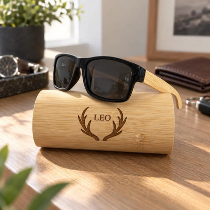 Personalised Bamboo Wayfarer Sunglasses with Custom Engraved Case