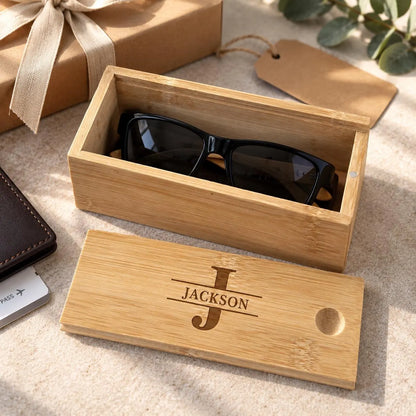 Personalised Bamboo Wayfarer Sunglasses with Custom Engraved Case