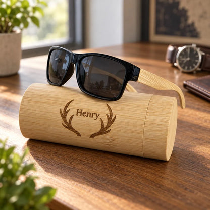 Personalised Bamboo Wayfarer Sunglasses with Custom Engraved Case